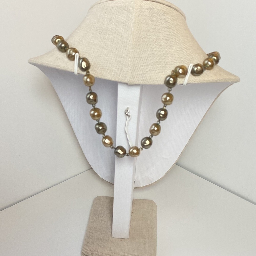 Vintage Champagne Gray Glass Baroque Pearls Graduated Cluster Pendant Necklace - Picture 6 of 14